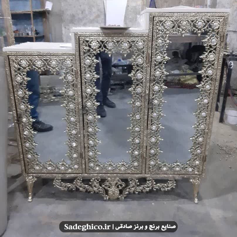 جا کفشی برنج برنزی سه پله گل آفتاب گردان