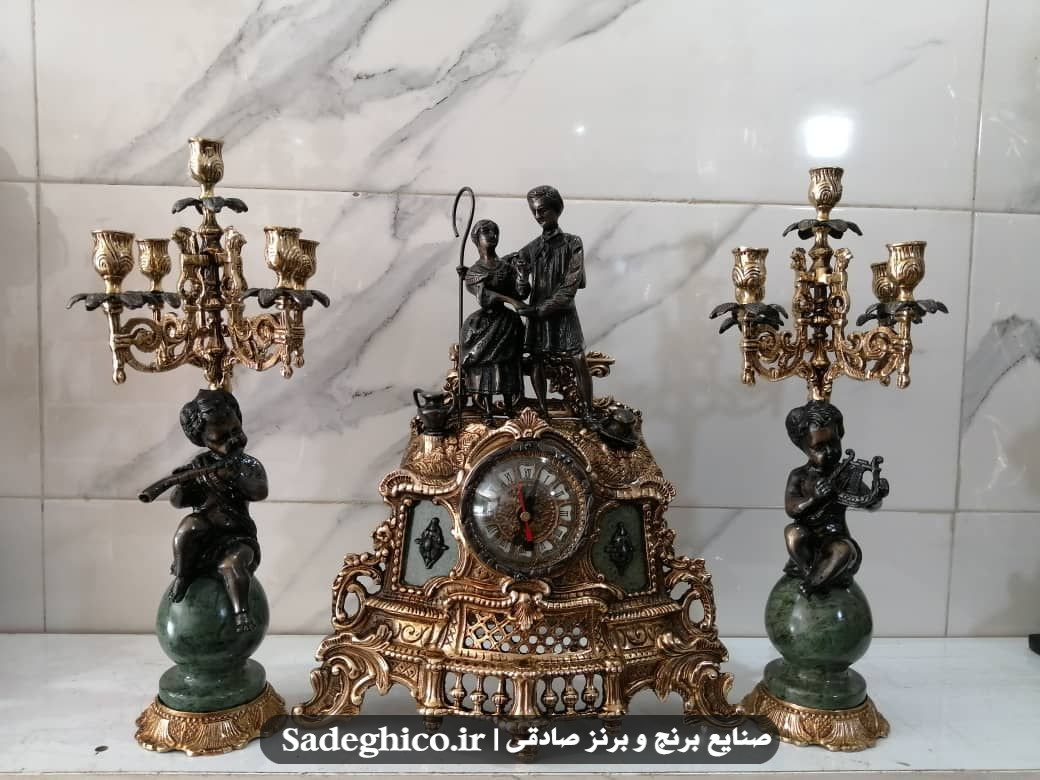ساعت و شمعدان لاکچری پسرک و آدم و حوا آنتیک سنگ سبز